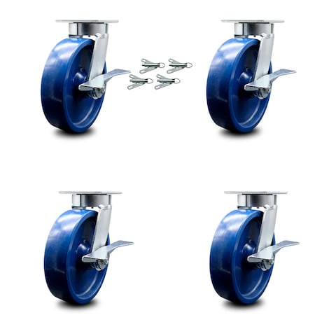 Service Caster 8 Inch Kingpinless Solid Poly Wheel Swivel Caster Set with Brake and Swivel Lock SCC-KP30S820-SPUR-SLB-BSL-4